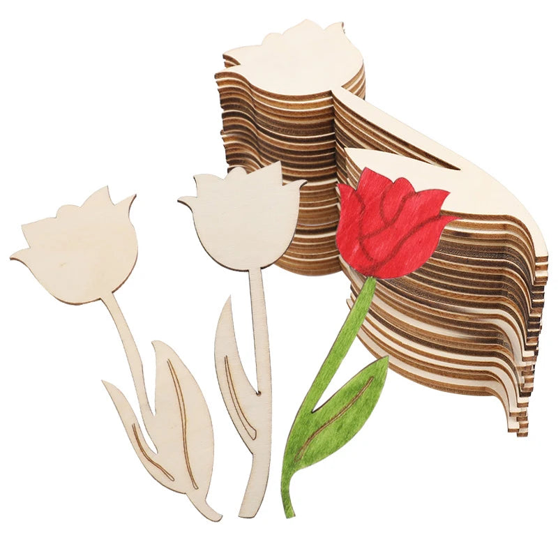 12Pcs Unfinished Wooden Tulip Ornaments – DIY Easter Crafts DIY Wood Craft Kit Babs