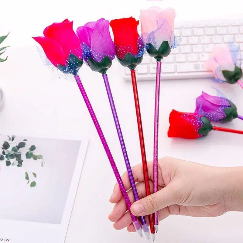 5-Piece Rose Flower Ballpoint Pen Set – Novelty Stationery Gift Novelty Ballpoint Pens Babs 5pcs