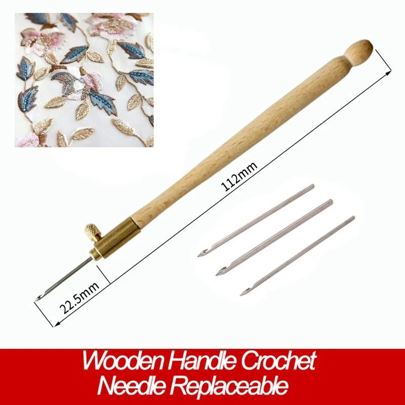 Tambour Crochet Hook Set – Wooden Handle & 3 Needles Embroidery Needle Set Babs 1 set