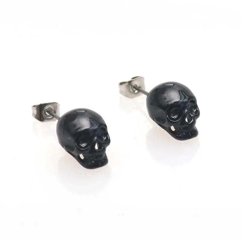 Punk Skull Stud Earrings for Men – Hip Hop Rock Style Skull Stud Earrings Babs black