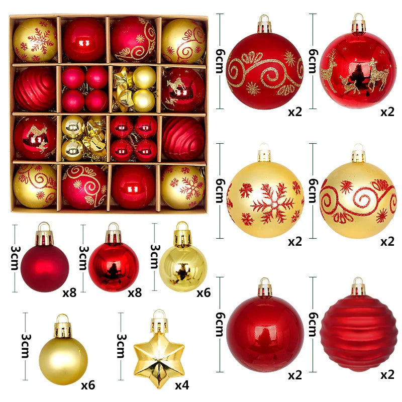 Christmas Ball Ornament Set – Snowflake Xmas Tree Decorations 2025 Christmas Ornament Set Babs 44Pcs-H as picture