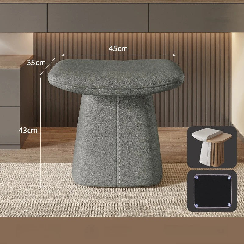 Modern Luxury Genuine Leather Makeup Stool – Solid Wood Frame Vanity Stool Babs Grey-With Pads
