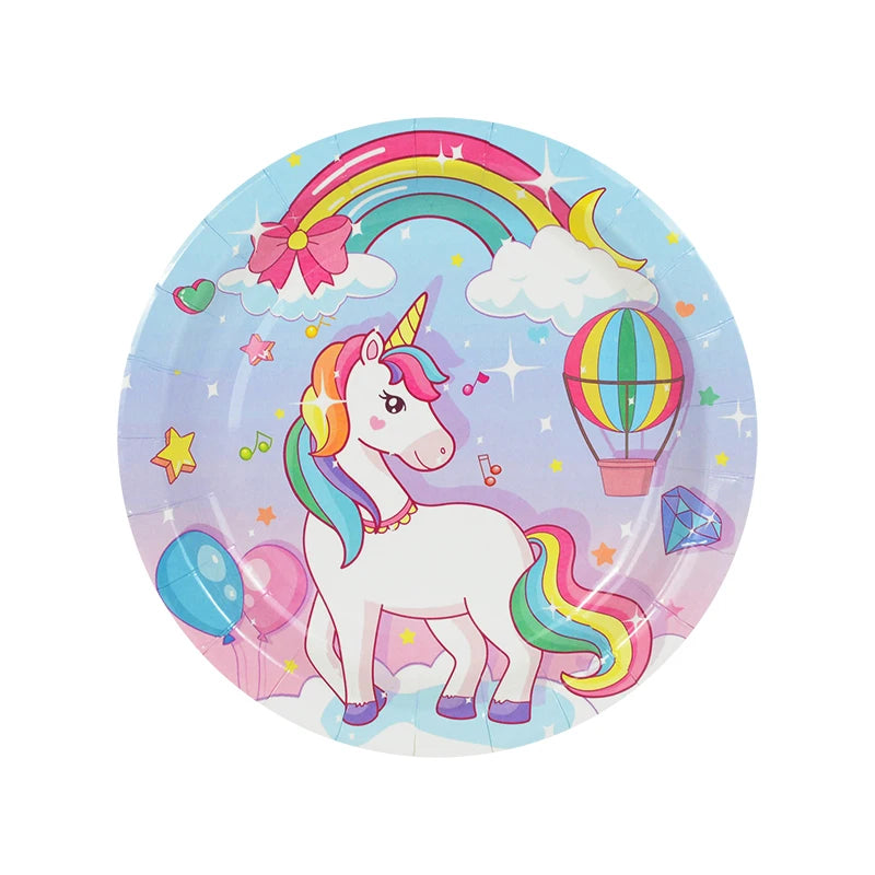 61-Piece Rainbow Unicorn Party Tableware Set – Plates & Cups Disposable Party Tableware Babs