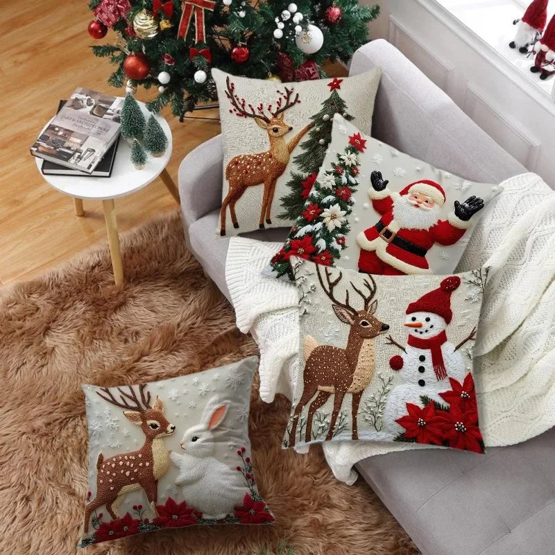 Christmas Pillow Cover 45x45cm – Santa, Elk & Snowman Designs Pillow Cover Babs