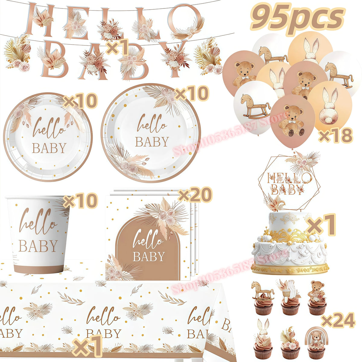 Hello Baby Gender Reveal Party Kit – Balloons, Banner & Decor Party Decoration Kit Babs 95pcs others