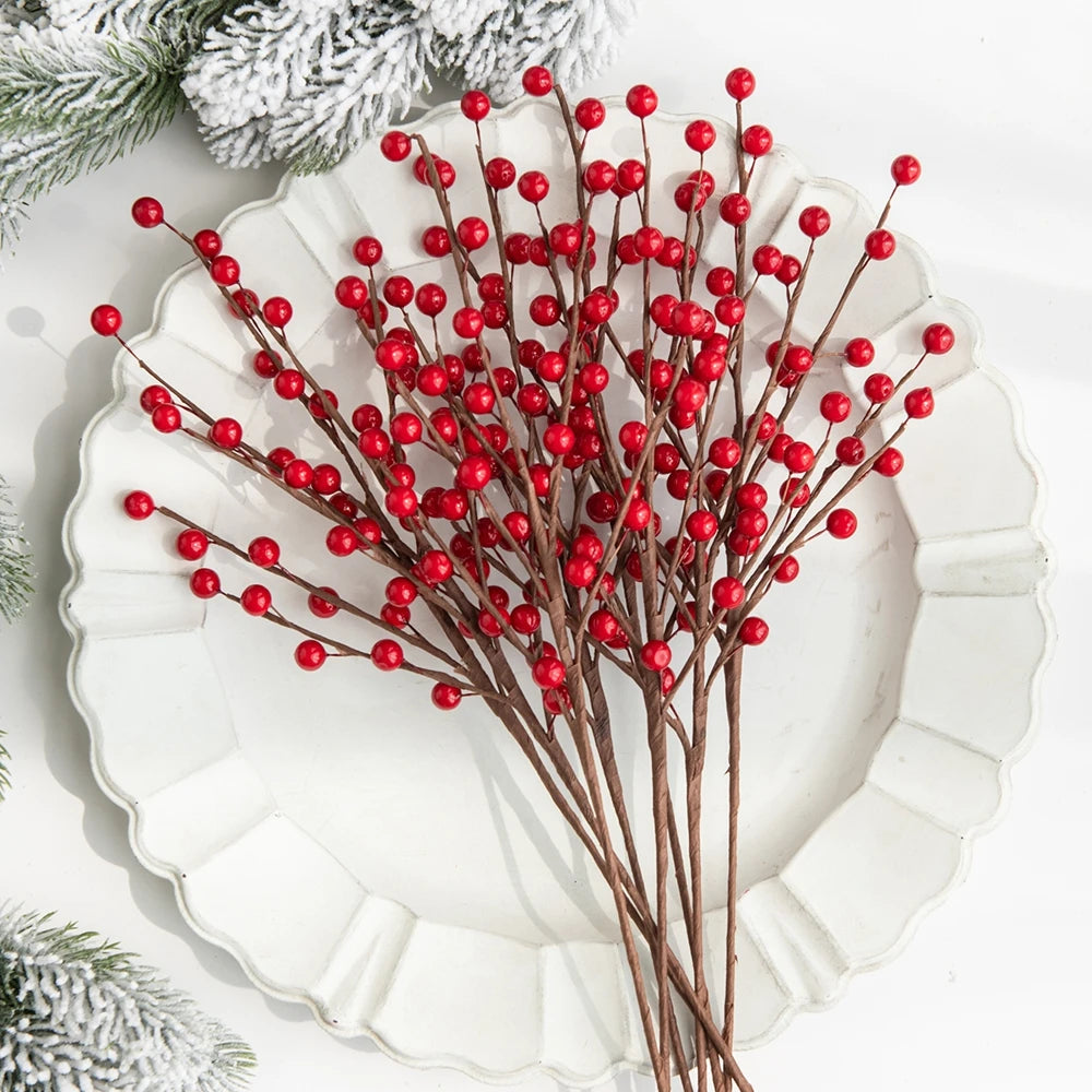 Artificial Holly Berry Branches Christmas Wedding Decor 4 Pcs Artificial Plant Decor Babs