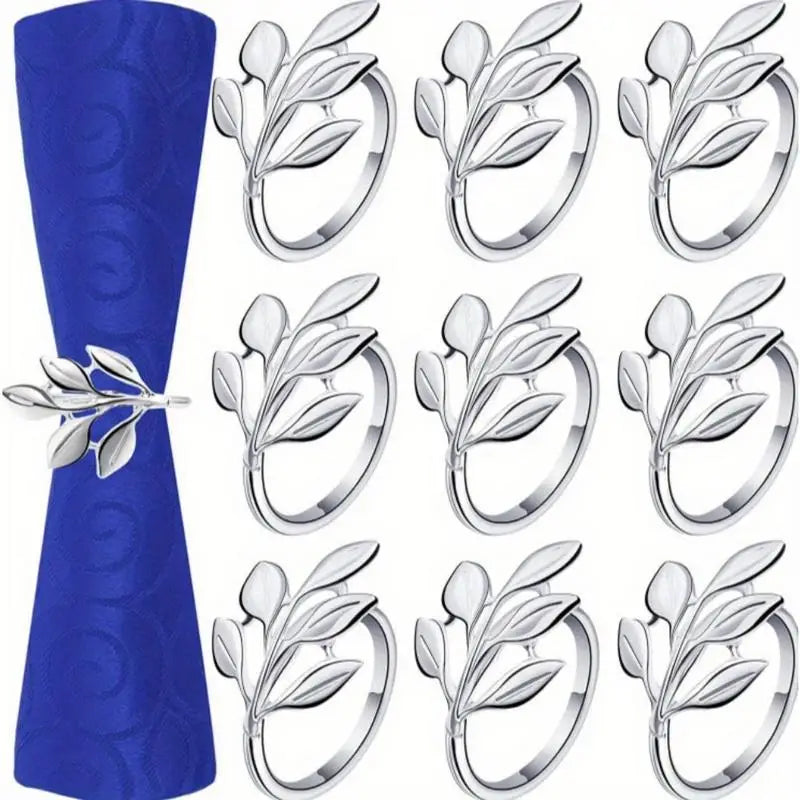 10pcs Leaf Napkin Rings – Carved Hollow Metal Table Décor Napkin Rings Babs silvery-10pcs