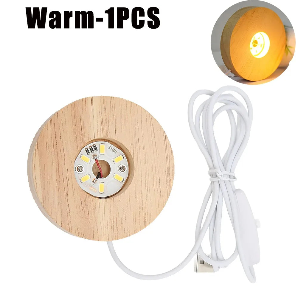 Wooden USB LED Night Light Display Stand | Desktop Lamp Base LED Display Lamp Base Babs Warm-1PCS 80X20mm