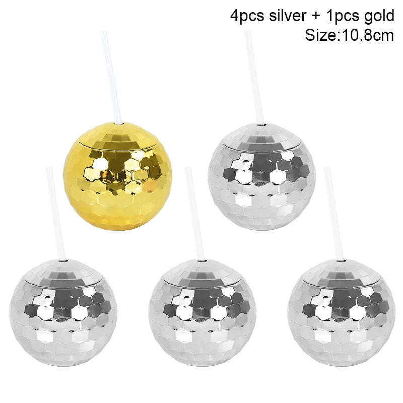 5-Pack Disco Ball Cups with Straws – Bridal & Party Supplies Party Cups Set Babs 4silver 1gold