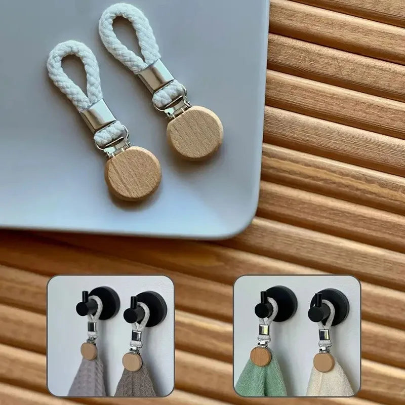 2pcs Braided Cotton Loop Towel Clips – Metal Hanger Clamps Towel Hanger Clips Babs