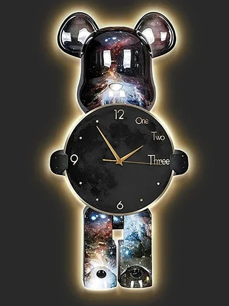 Modern LED Bear Wall Clock Large Crystal Silent Acrylic Home Decor Decorative Wall Clock Babs C with lamp 40x80CM