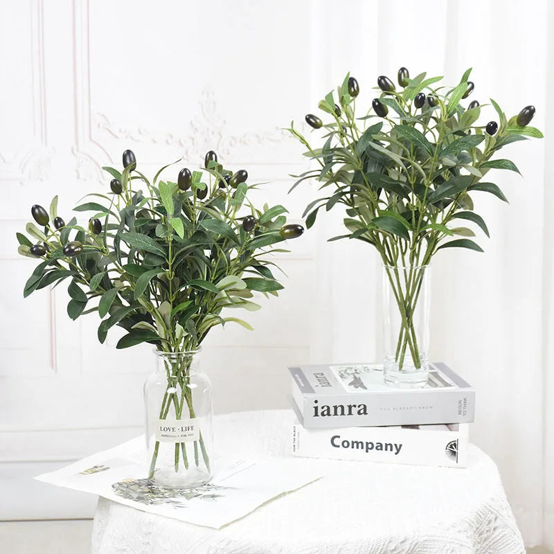Artificial Olive Branch with Fruit – Silk Green Plant Decor Artificial Floral Branch Babs