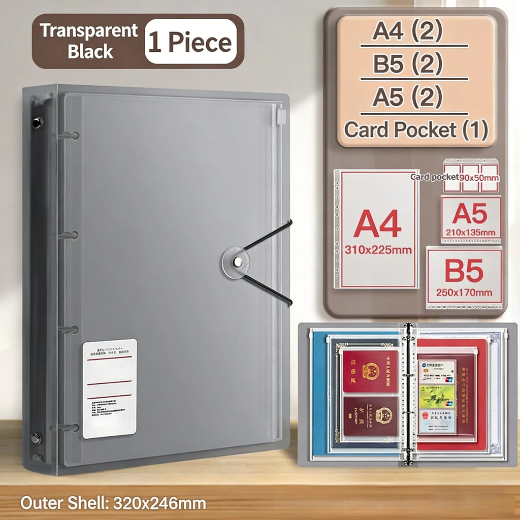 PP Binder Storage Booklet A4/A5/B5 – ID & Document Organizer Document Storage Binder Babs Transparent black