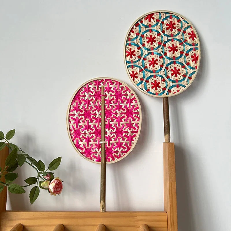 Colorful Handmade Bamboo Woven Fan – Ethnic Style Décor Decorative Hand Fan Babs