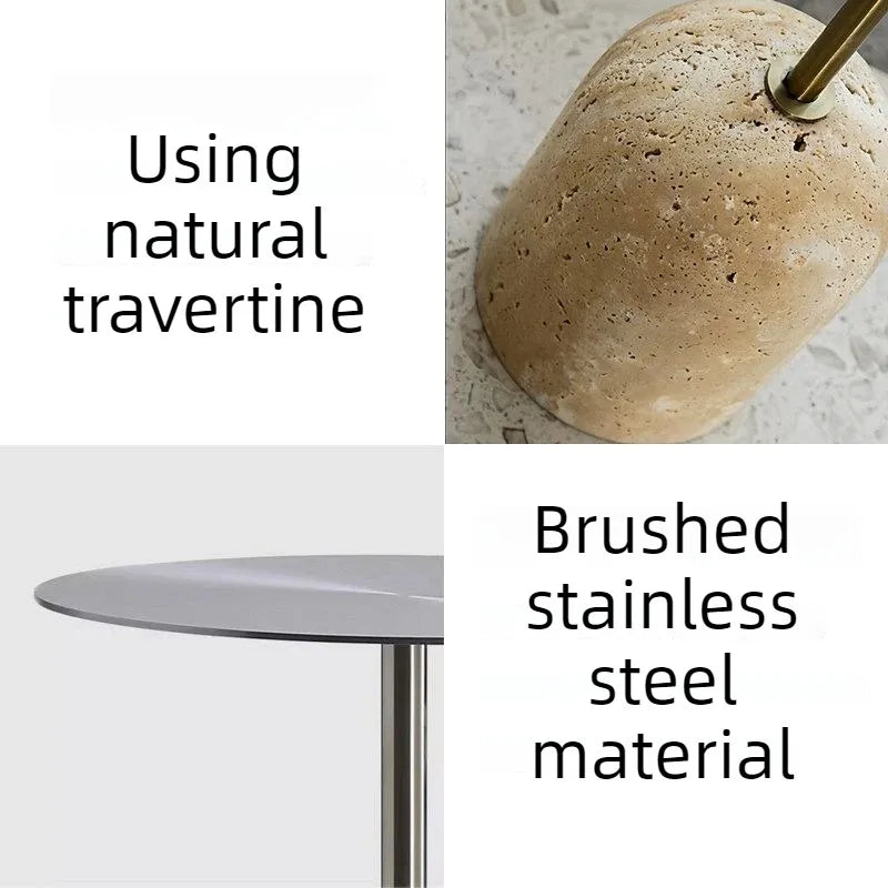 Modern Round Travertine & Stainless Steel Side Table | 60CM Side Table Babs