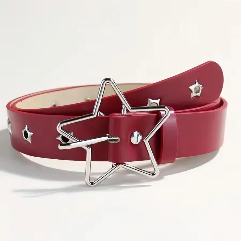 Y2K Punk Goth Star Eyelet Rivet Belt – Unisex PU Leather PU Leather Belt Babs R 108cm