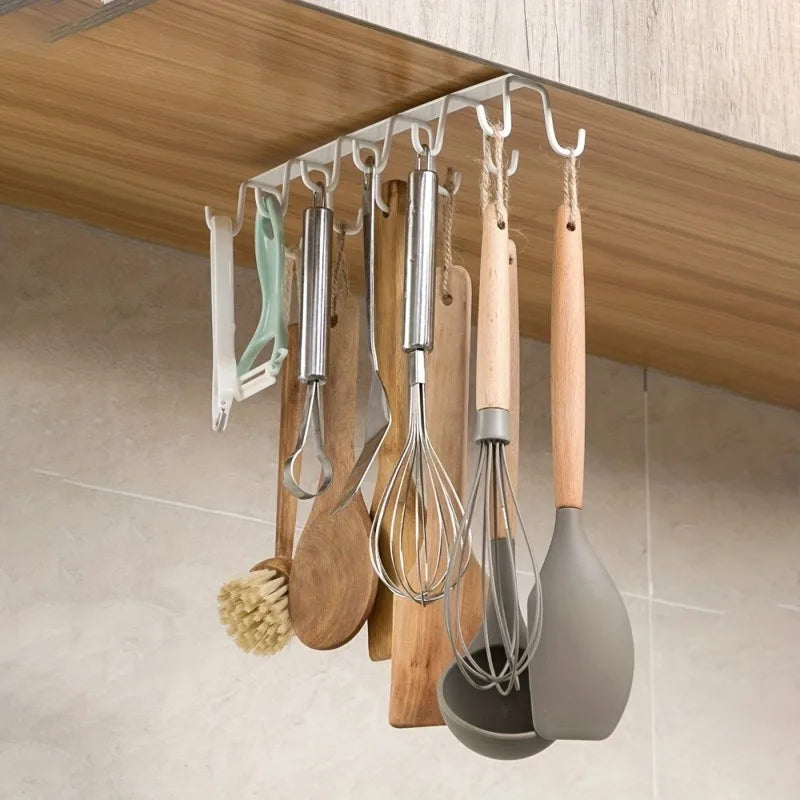 Under Cabinet Cup Holder & Kitchen Hanging Hooks – Iron Cabinet Hook Organizer Babs