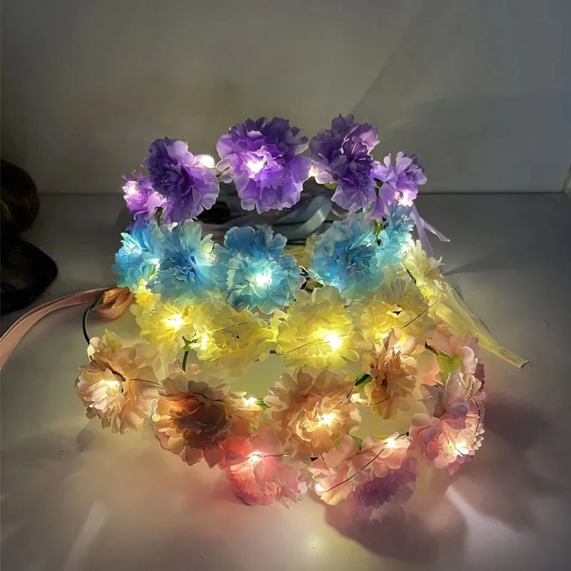 10pcs LED Flower Crown Headbands – Glowing Wreath Party Garland LED Flower Headband Babs