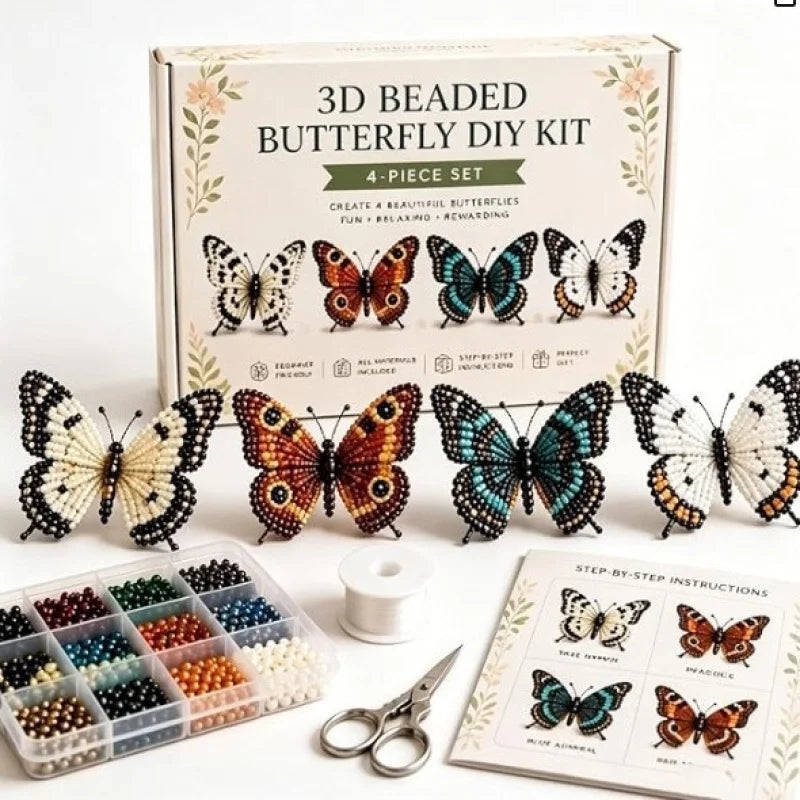 Butterfly Bead DIY Kit – 4 Color Sets, 3D Keychain Craft Bead Craft Kit Babs