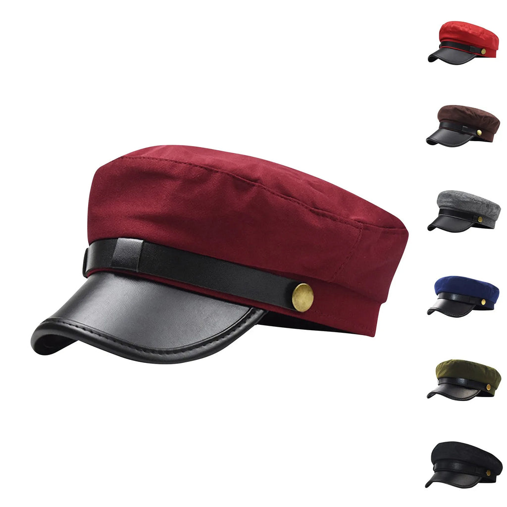 Unisex Flat Top Beret Cap – Vintage PU Leather Cycling Hat Flat Top Beret Cap Babs