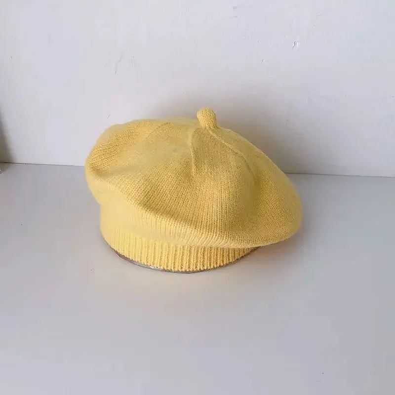 Kids Korean Candy Color Knitted Beret – Boys & Girls 1–3Y Kids Knitted Beret Babs Yellow 3PCS