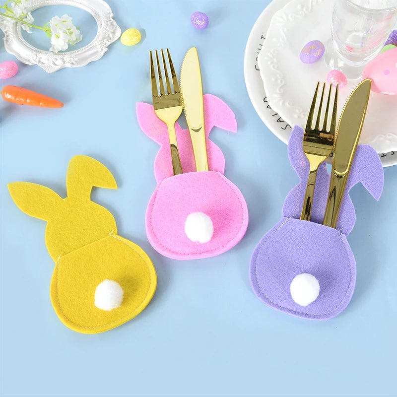 4pcs Easter Felt Bunny Cutlery Bags – Spring Table Décor Easter Cutlery Holder Babs