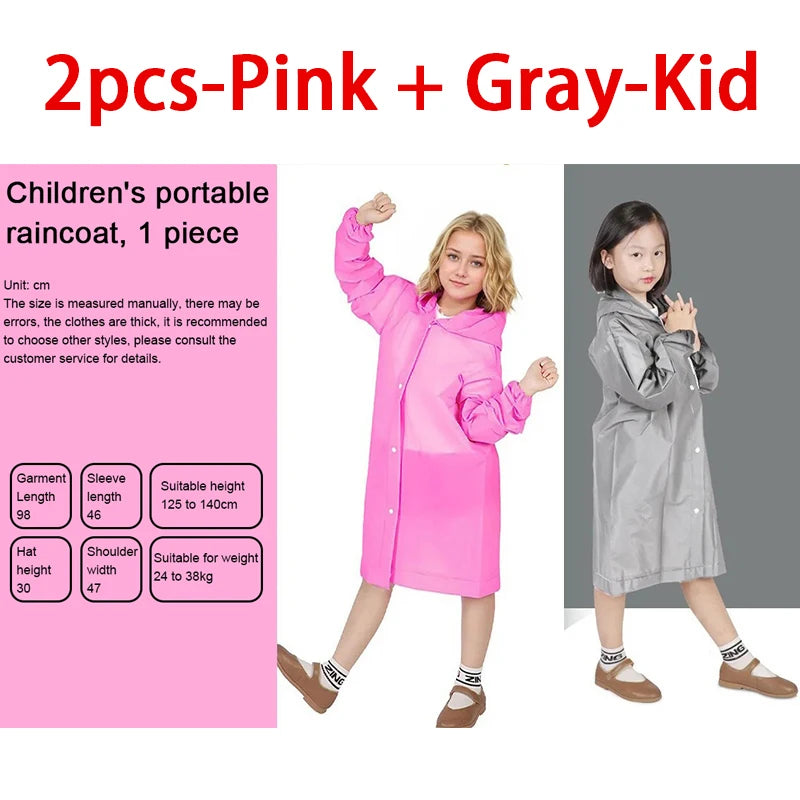 Kids Waterproof Raincoat Poncho – Boys & Girls Ages 7–11 Kids Raincoat Poncho Babs 2pcs-Pink Gray-Kid One size fits all