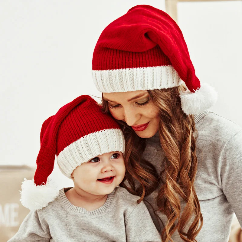 Knitted Christmas Pompom Beanie Hat – Soft Adult Santa Cap Christmas Beanie Hat Babs
