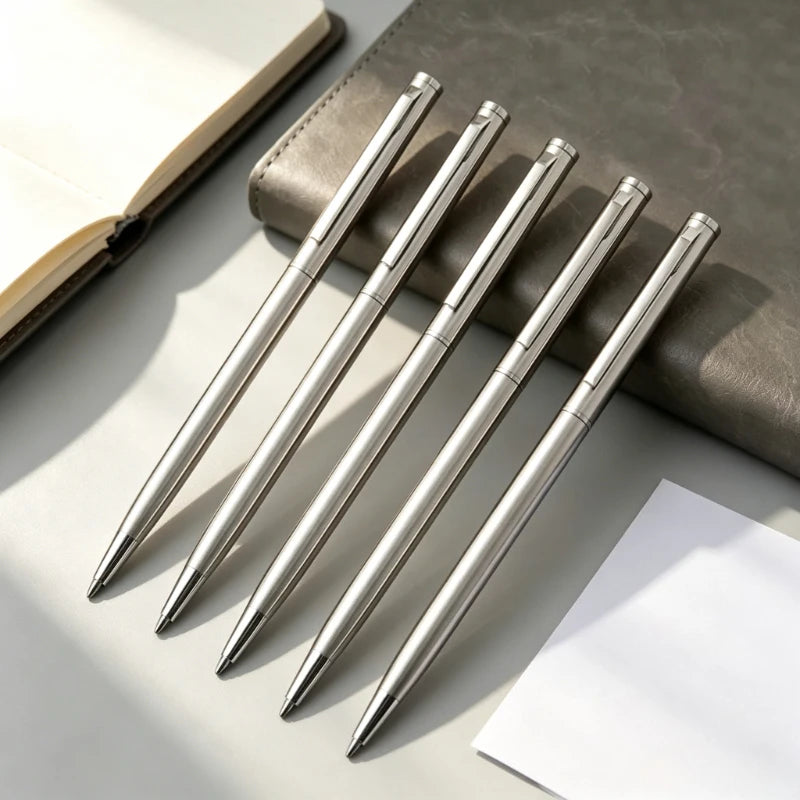 5-Pack Stainless Steel Twist-Top Ballpoint Pens, Medium Nib Ballpoint Pen Set Babs