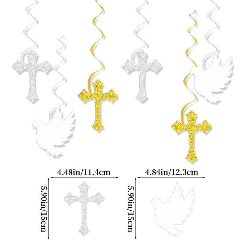 First Communion Baptism Hanging Swirls Party Decorations 6/12Pcs Party Hanging Decorations Babs 6pcs