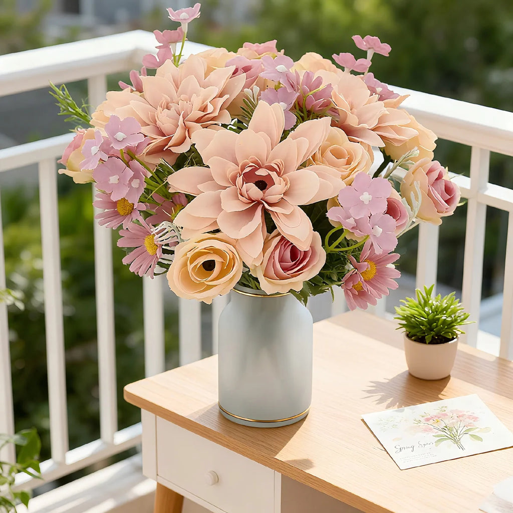 Silk Dahlia Rose Artificial Bouquet – Wedding & Home Decor Artificial Flower Bouquet Babs