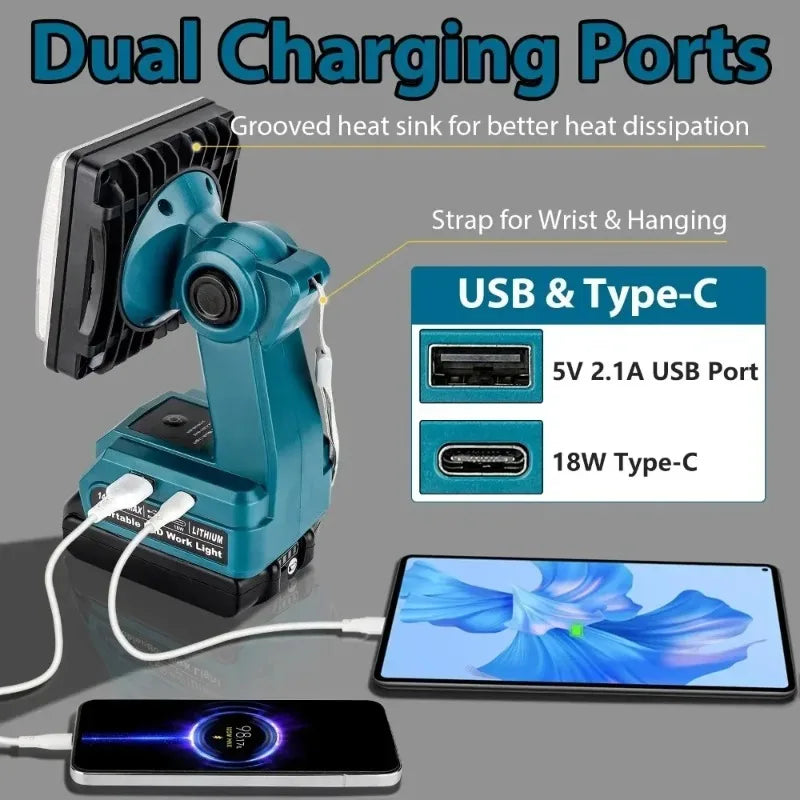 Makita 18V Compatible 15W Cordless LED Work Light – 2000 Lumens Cordless LED Work Light Babs