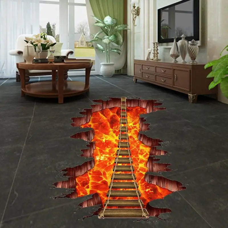3D Broken Wall Sticker – Orange Lava Bridge Decal DIY Room Art Wall Decal Sticker Babs