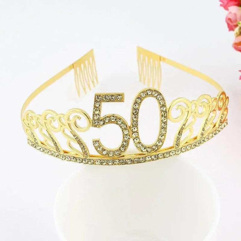 Rose Gold Satin Sash & Crystal Crown Tiara Set – Birthday Party
