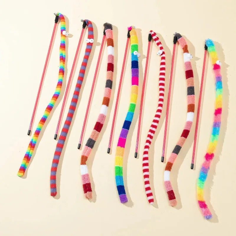 Interactive Cat Teaser Wand – Colorful Plush Feather Rod Toy Cat Teaser Wand Babs