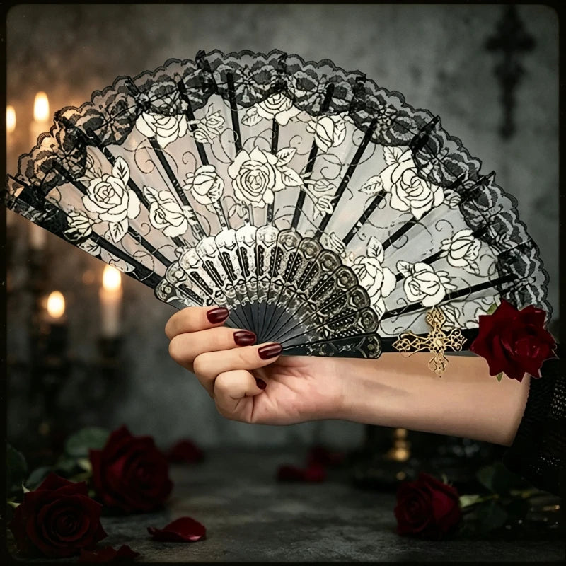 Elegant Vintage Flamenco Rose Lace Folding Fan | Gift Folding Hand Fan Babs