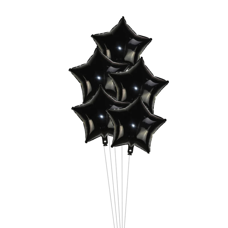 5-Pack 18" Gold Silver Foil Star Balloons – Party Decoration Foil Party Balloons Babs black 18inch