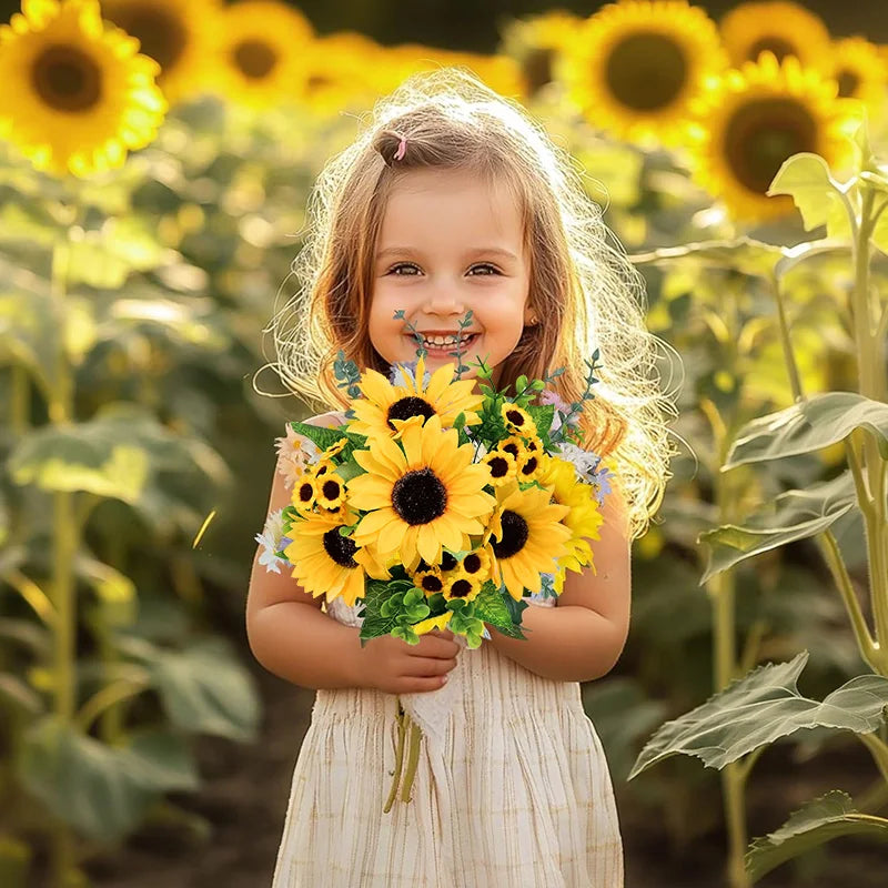 22-Head Artificial Silk Sunflower Bouquet – Wedding & Home Decor Artificial Flower Bouquet Babs