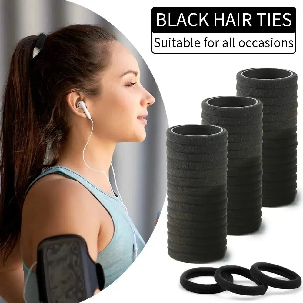 Seamless Black Hair Ties – No-Crease High Elastic Ponytail Bands Hair Ties Babs