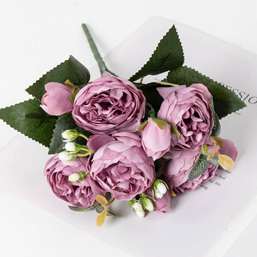 Silk Peony Bouquet – Artificial Flowers for Home & Wedding Artificial Flower Bouquet Babs PURPLE 1pc