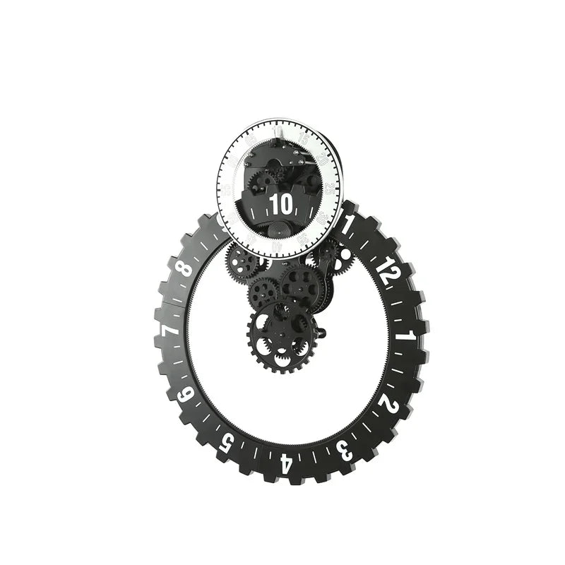3D Gear Wall Clock – 20" Silent Metal Black Nordic Industrial Wall Clock Babs