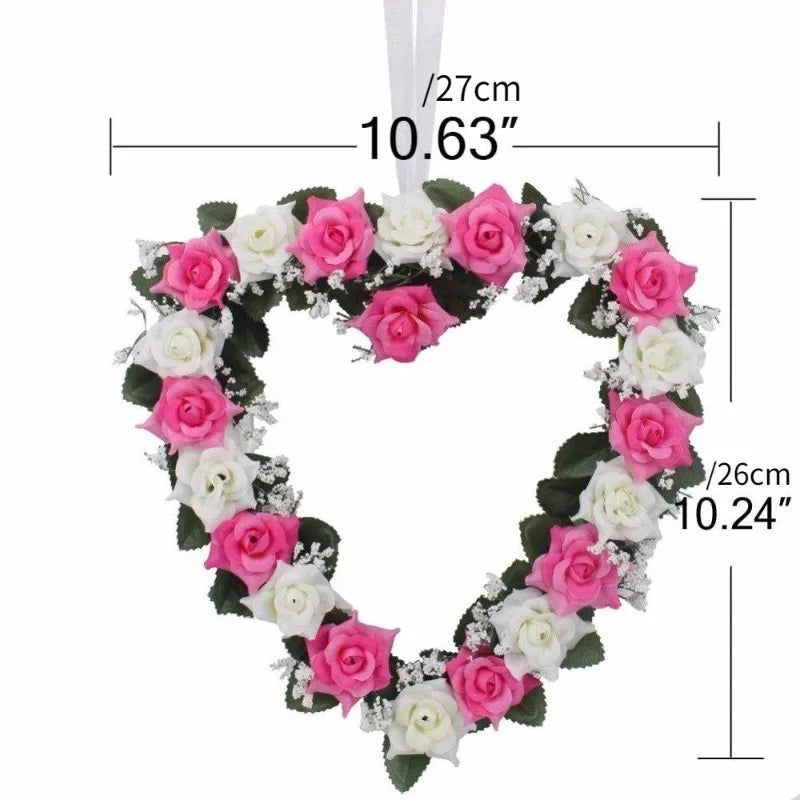 Silk Rose Heart Wreath – Artificial Wedding Flower Garland Flower Wreath Garland Babs