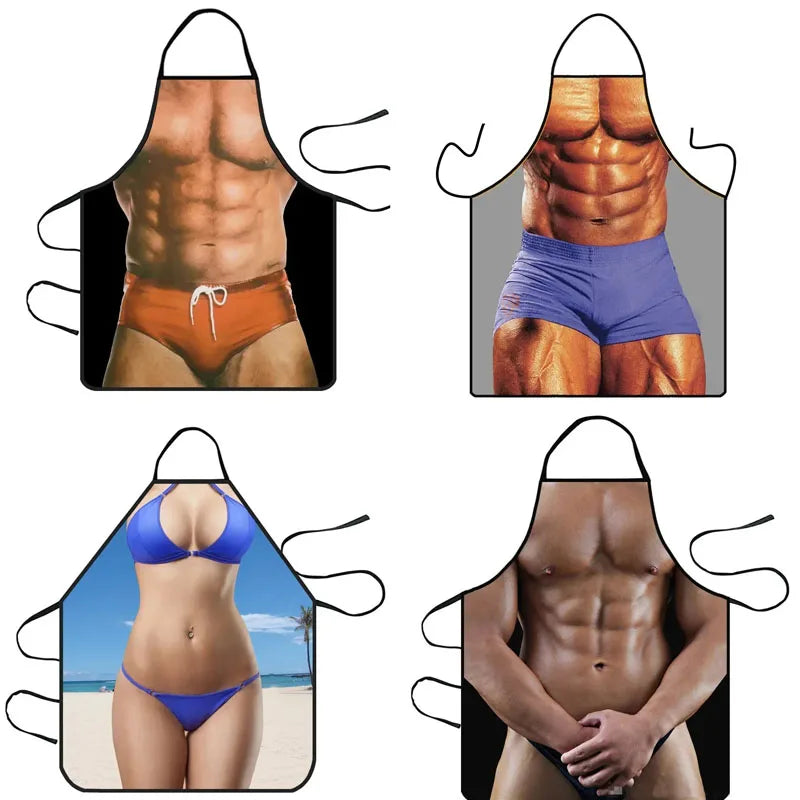 Funny Novelty Muscle Man Printed Apron – 73x60cm Novelty Kitchen Apron Babs