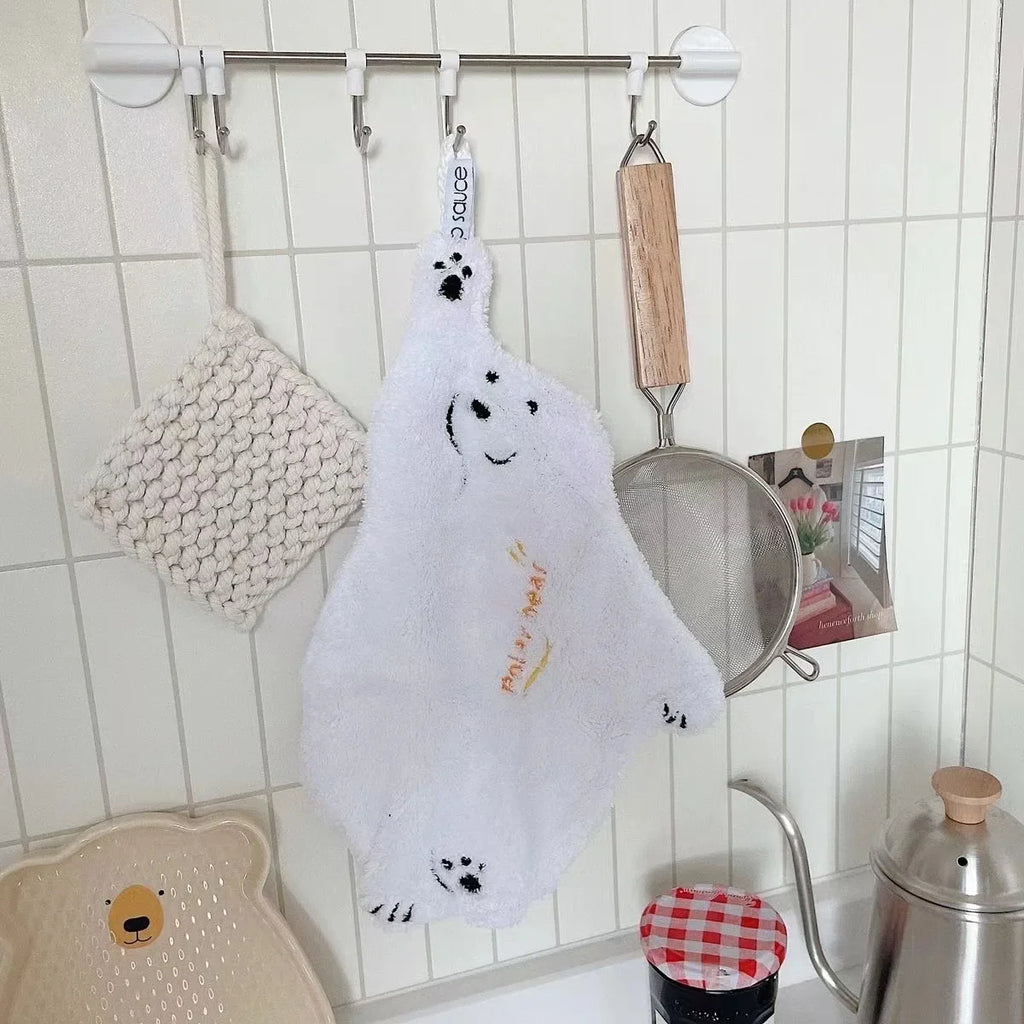 Polar Bear Hanging Hand Towel – Super Absorbent Coral Fleece Hanging Hand Towel Babs