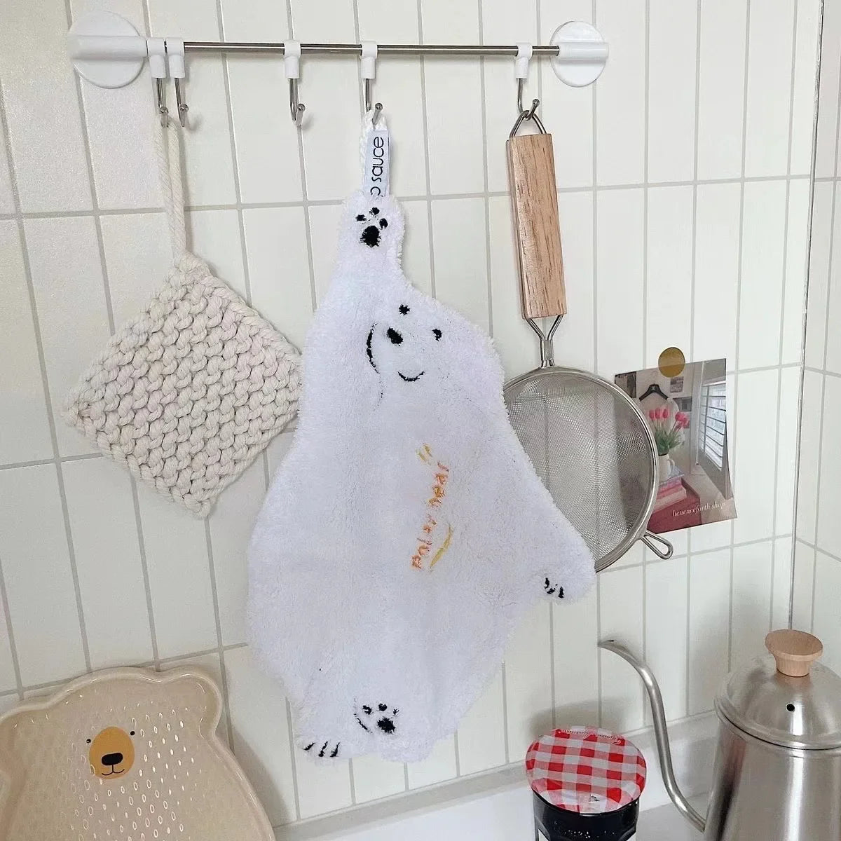 Polar Bear Hanging Hand Towel – Super Absorbent Coral Fleece Hanging Hand Towel Babs