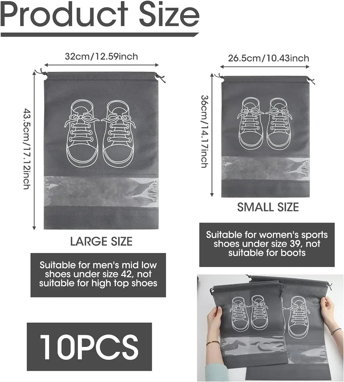 10-Pack Non-Woven Drawstring Shoe Bags for Travel & Storage Shoe Storage Bags Babs