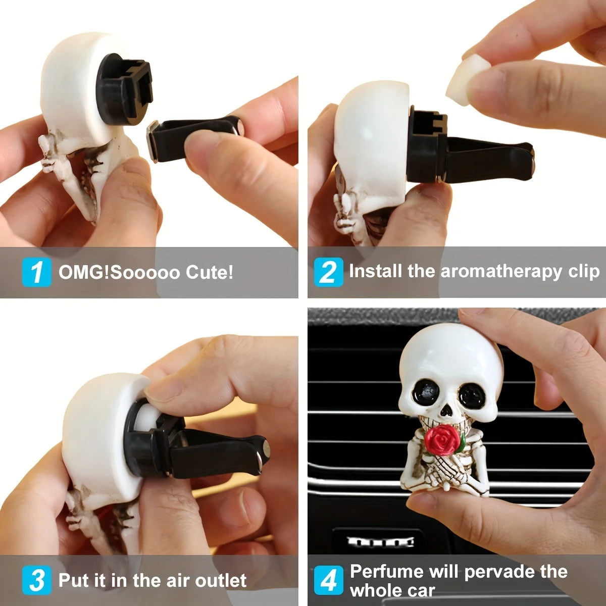 3-Piece Skull Resin Statues – Car Aroma Diffuser & Decor Resin Skull Decor Babs