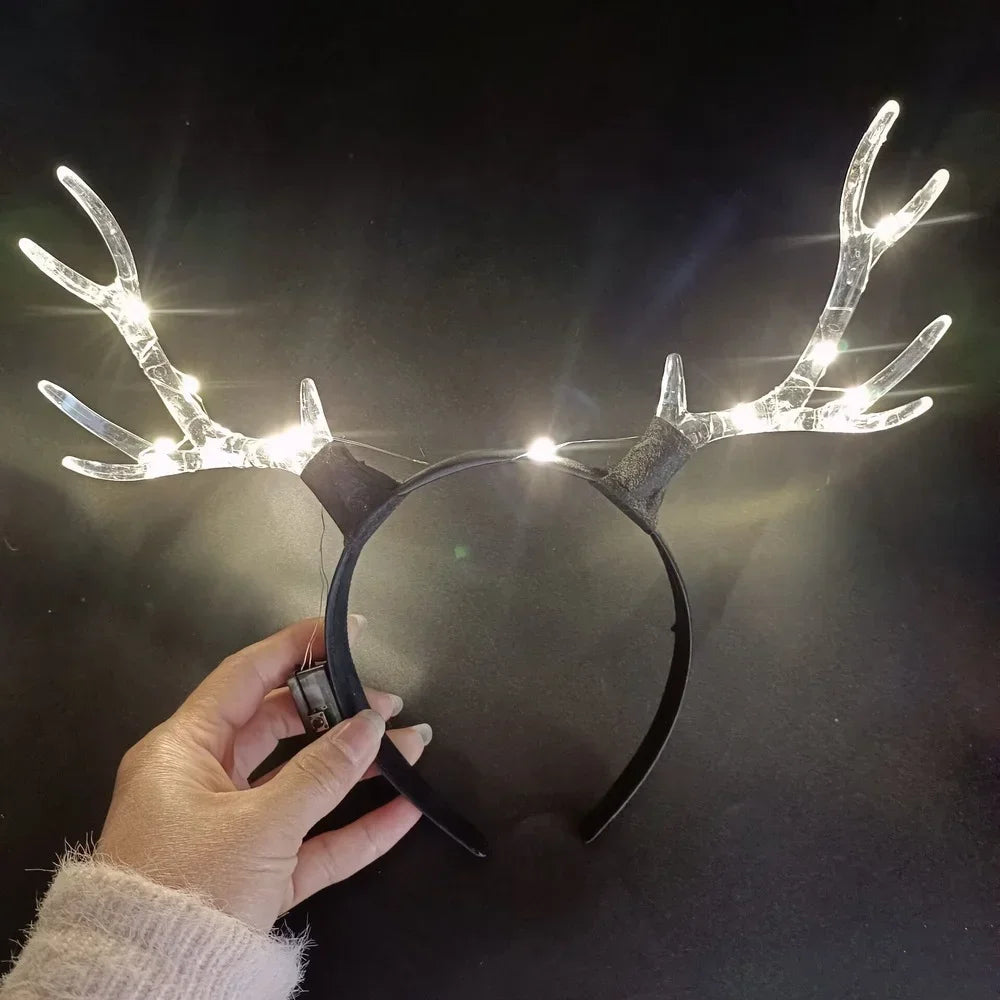 LED Crystal Antler Headband – Halloween & Christmas Party LED Party Headband Babs WHITE