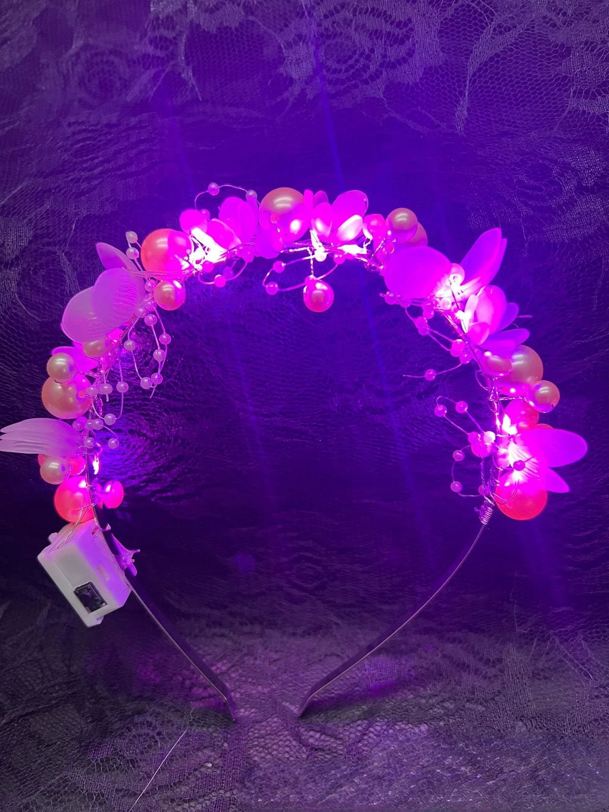 LED Crown Princess Headband – Flashing Glow Crystal Party Headwear LED Party Headband Babs pink lights