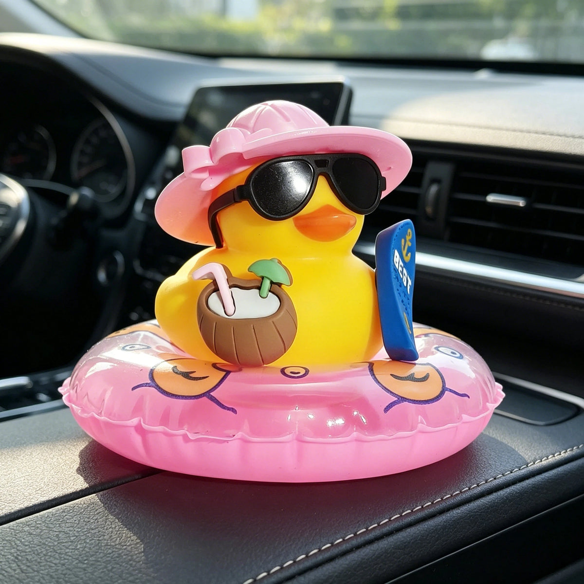 Cool Rubber Duck Car Decor with Sunglasses & Float Ornament Novelty Car Ornament Babs